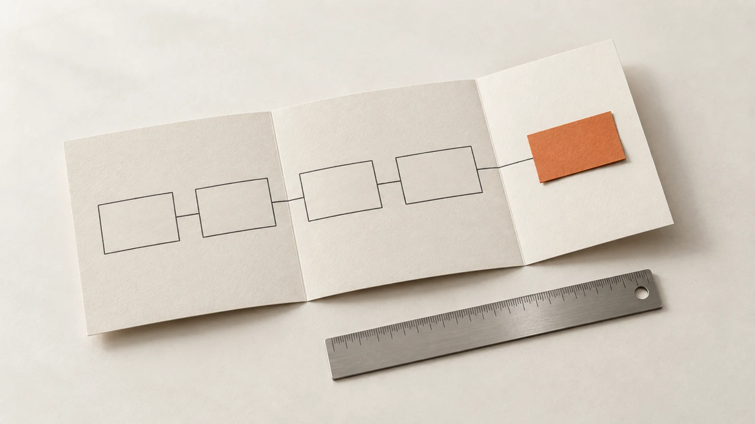 An orange task card extends a paper project plan while the original scope stays visible.