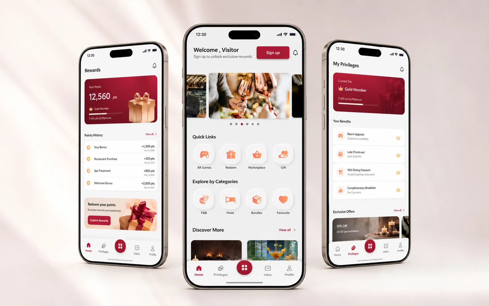 AWC Infinite Lifestyle app home screen with rewards quick links and lifestyle categories